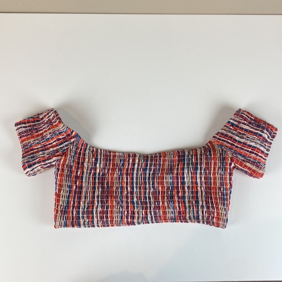 Cabana Del Sol Smocked Multi Colored Stripe Bikini Top Size Large - Picture 10 of 12